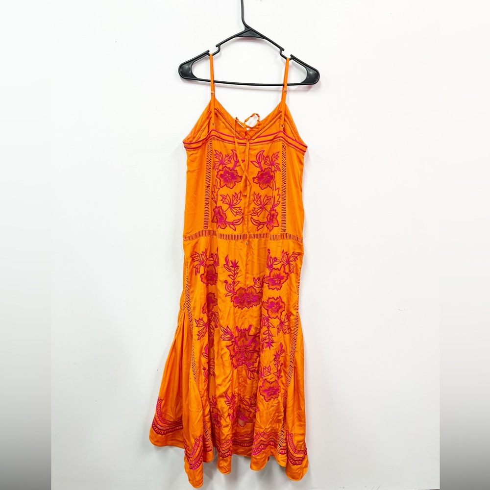 Karen Millen Embroidered Strappy Modi Dress in Orange and Pink Sz 8 - Picture 9 of 10